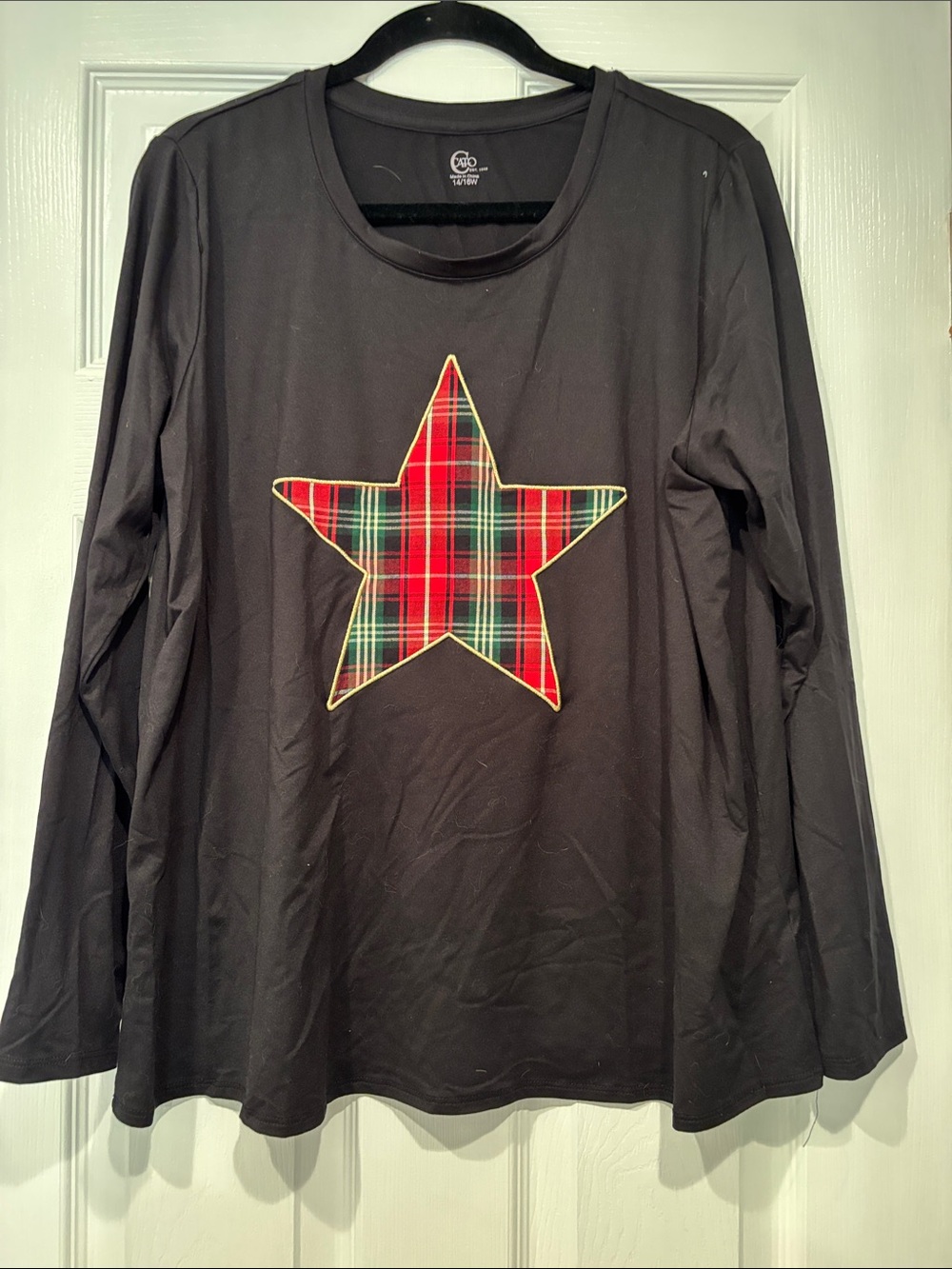 Cato Black Long Sleeve Tunic with Red Plaid Star